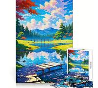 Rompecabezas de Paisaje de Lago Sereno de 1000 Piezas para Adolescentes, Juguete de Tren lógico, luz Relajante, Corte Suave, decoración de Pared (38x52cm)
