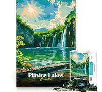 Rompecabezas de Paisaje de los Lagos de Plitvice, Croacia, 1000 Piezas para Adultos Refuerza la Memoria Ocio Diversión Calidad Diseño Elegante Regalo Ideal (38x52cm)