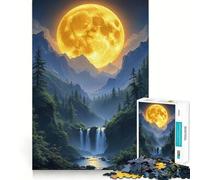 Rompecabezas de Paisaje de montaña con Cascada y Luna para Adolescentes, 1000 Piezas, para estimular la Memoria, Relajante y Divertido, Ideal para armar (50x75cm)