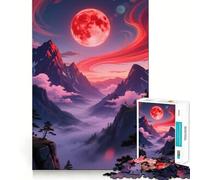 Rompecabezas de Paisaje de montaña con Luna roja para Adultos, 1000 Piezas Fortalece la Memoria, Alivia la ansiedad, Borde Liso, cálida Sorpresa (38x26cm)