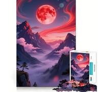 Rompecabezas de Paisaje de montaña con Luna roja para Adultos, 1000 Piezas Fortalece la Memoria, Alivia la ansiedad, Borde Liso, cálida Sorpresa (38x52cm)