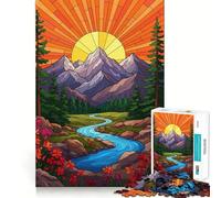 Rompecabezas de Paisaje de montaña con río y Amanecer, 1000 Piezas, para Adolescentes Mejora la Memoria Sin estrés Bordes Ajustados Decoración de Pared (38x52cm)