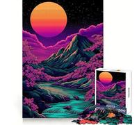 Rompecabezas de Paisaje de montaña neón Estilo Vaporwave de 1000 Piezas para Adolescentes, Juguete para ejercitar la Mente, Tiempo en Familia, Arte, ensamblaje, Regalo Creativo (38x26cm)