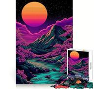Rompecabezas de Paisaje de montaña neón Estilo Vaporwave para Adolescentes, 1000 Piezas, Juguete de lógica Mental, Alivio de la ansiedad, Corte Firme, Regalo de cumpleaños (38x52cm)