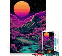 Rompecabezas de Paisaje de montaña neón Estilo Vaporwave para Adolescentes, 1000 Piezas, Juguete de lógica Mental, Alivio de la ansiedad, Corte Firme, Regalo de cumpleaños (38x52cm)