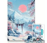 Rompecabezas de Paisaje de montaña Nevada con Puerta Torii, 1000 Piezas, para Adolescentes Fortalece la Memoria Divertido y Relajante Bordes Lisos Lista de Deseos de Papá Noel (50x75cm)