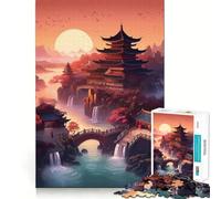 Rompecabezas de Paisaje de Pagoda de Japón para Adultos, 1000 Piezas, Juguete de lógica Resistente, Alivio de tensión, Borde Transparente, Regalo Premium (38x26cm)