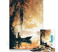 Rompecabezas de Paisaje de Pesca en Acuarela Juego de Memoria de 1000 Piezas manualidad de Corte de Alta precisión desafío Cerebral Interactivo para el hogar (38x52cm)