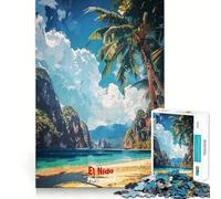 Rompecabezas de Paisaje de Playa de El Nido, Filipinas, para Adolescentes, 1000 Piezas, Wise Think Toy Gentle Leisure Tight Cut Santa Wish List (50x75cm)