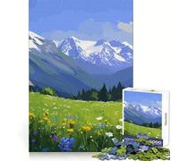 Rompecabezas de Paisaje de Pradera Alpina de 1000 Piezas para Adolescentes Entrenamiento de concentración Escape Tranquilo Reuniones Ajustadas Regalo Original (50x75cm)