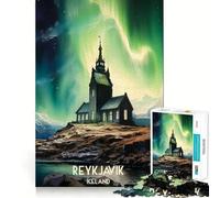 Rompecabezas de Paisaje de Reikiavik, Islandia, con Aurora Boreal, para Adolescentes, 1000 Piezas, para estimular la Memoria, Momentos de Tranquilidad, Corte Premium, Regalo de cumpleaños (38x26cm)