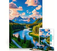 Rompecabezas de Paisaje de río y montaña de 1000 Piezas para Adolescentes Que mejoran la Memoria, sin estrés, con Bordes Ajustados, decoración de Pared (38x26cm)
