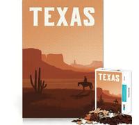 Rompecabezas de Paisaje desértico de Texas con Vaquero para Adolescentes, 1000 Piezas, Juguete para ejercitar la Mente, fácil y Divertido de armar, Regalo Ideal 38x26cm