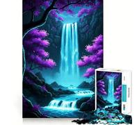 Rompecabezas de Paisaje fantástico con Cascada de neón de 1000 Piezas para Adultos Mejora la Memoria Momento de Paz Bordes Finos Regalo Ideal para Pedir un Deseo a Papá Noel (38x52cm)