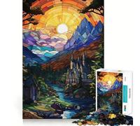 Rompecabezas de Paisaje fantástico con vidrieras y Castillo, 1000 Piezas, Juguete para Adolescentes, Ejercicio Mental, Tiempo de convivencia, Pieza de colección de Arte de Corte preciso 38x26cm