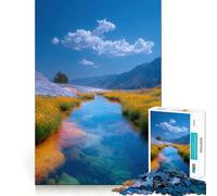 Rompecabezas de Paisaje fluvial con Flores Amarillas para Adolescentes, 1000 Piezas, Wise Think Toy Gentle Leisure Tight Cut Santa Wish List (38x52cm)