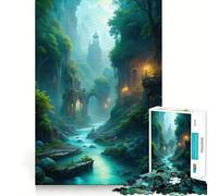 Rompecabezas de Paisaje fluvial místico con Arquitectura Antigua para Adolescentes, 1000 Piezas, fortalece la Memoria, Alivia la tensión, Bordes Suaves, Sorpresa navideña (38x52cm)