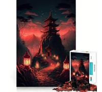 Rompecabezas de Paisaje japonés Antiguo de 1000 Piezas Juego de ingenio Piezas de Ajuste preciso Diversión Familiar Nocturna (50x75cm)