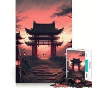 Rompecabezas de Paisaje japonés Antiguo de 1000 Piezas Juego de ingenio Piezas de Ajuste preciso Diversión Familiar Nocturna (38x52cm)