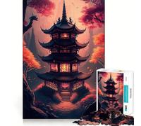 Rompecabezas de Paisaje japonés Antiguo de 1000 Piezas Juego de ingenio Piezas de Ajuste preciso Diversión Familiar Nocturna (38x52cm)