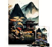 Rompecabezas de Paisaje japonés Antiguo para Adultos, 1000 Piezas, difícil de armar Mejora la Memoria Tiempo Bien invertido Bordes limpios (38x26cm)