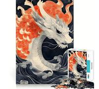 Rompecabezas de Paisaje japonés Dragón Blanco en Olas de 1000 Piezas Ideal para estimular la concentración Diversión Garantizada Corte láser para un Ajuste Actividad