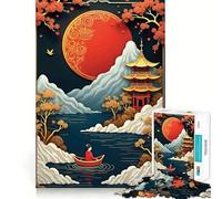 Rompecabezas de Paisaje japonés Luna Roja para Adultos, 1000 Piezas, Rompecabezas Mental, pasatiempo Relajante, Montaje de imágenes, Regalo Encantador (38x52cm)