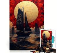 Rompecabezas de Paisaje japonés Navegando bajo una Luna Dorada de 1000 Piezas para Adolescentes Juguete de lógica Fina, fácil de armar, con Bordes limpios, Ideal para Festivales (38x26cm)