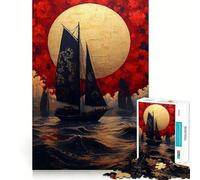 Rompecabezas de Paisaje japonés Navegando bajo una Luna Dorada para Adultos, 1000 Piezas, Rompecabezas para ejercitar la Mente, Ideal para el hogar, como Regalo de cumpleaños (38x52cm)