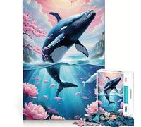 Rompecabezas de Paisaje Marino Floral con Ballena Saltando 1000 Piezas Divertido y entretenido con componentes Resistentes y de Corte Limpio Ideal para Disfrutar en casa (38x26cm)