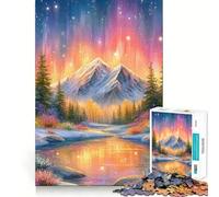 Rompecabezas de Paisaje montañoso Invernal con Aurora Boreal de 1000 Piezas para Adultos Recall Fun Play Ensamblaje Firme y Seguro Actividad Nocturna para Toda la Familia (38x26cm)