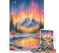 Rompecabezas de paisaje montañoso invernal con aurora boreal para adolescentes 1000 piezas para estimular la memoria y relajarse Ideal para el tiempo libre Corte preciso Regalo de cumpleaños (38x52cm)