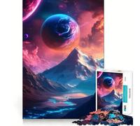 Rompecabezas de Paisaje montañoso Surrealista con Planetas para Adolescentes, 1000 Piezas, para Mejorar la Memoria, para Disfrutar de un Juego de Mesa, con Bordes limpios, 38x52cm