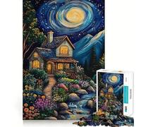 Rompecabezas de Paisaje Nocturno con casa, 1000 Piezas, para Adolescentes, Ideal para Relajarse, Jugar y divertirse Un Regalo Encantador (38x26cm)