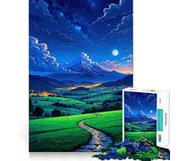 Rompecabezas de Paisaje Nocturno con montaña y Sendero, 1000 Piezas, para Adultos Mejora la Memoria Momento de Paz Bordes Finos Regalo Ideal para Pedir un Deseo a Papá Noel (38x26cm)