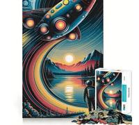 Rompecabezas de Paisaje Retro de Cohete y Astronauta para Adolescentes, 1000 Piezas, Juguete para desarrollar la Mente, diseño de Ocio Suave, Regalo Premium (38x52cm)