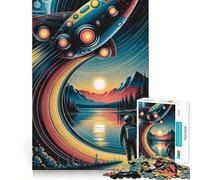 Rompecabezas de Paisaje Retro de Cohetes y astronautas para Adultos, 1000 Piezas, para Fortalecer la Memoria, Divertido, de Calidad, Elegante, Regalo (50x75cm)