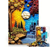 Rompecabezas de Paisaje Surrealista con Cascada y Ciudad, 1000 Piezas, para Adolescentes Juego de ingenio, Tiempo de Paz, 38x52cm