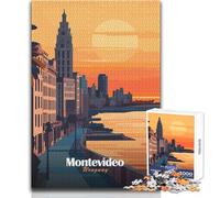 Rompecabezas de Paisaje Urbano al Atardecer de Montevideo, 1000 Piezas, Juego Educativo y Divertido de Actividades de Aprendizaje, Cualquier ocasión, tamaño 50x75cm