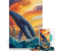 Rompecabezas de Paisaje Urbano con Ballenas Saltando 1000 Piezas Juego de concentración Mental Corte de precisión Bordes Suaves Juego para Construir Conexiones significativas (38x26cm)