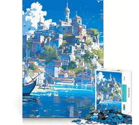 Rompecabezas de Paisaje Urbano de Pesca Estilo Anime,1000 Piezas,Juego de concentración Mental,diseño de Ajuste Huecos,desafío Cerebral Interactivo para el hogar (38x26cm)