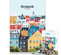 Rompecabezas de Paisaje Urbano de Reikiavik de 1000 Piezas para Adolescentes, Juguete de lógica con Forma de Tren, diversión y Entretenimiento, Corte Suave, (38x52cm)