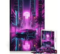 Rompecabezas de Paisaje Urbano neón con Reflejo de Coche para Adolescentes, 1000 Piezas, Juguete de lógica Fina, Suave, Relajante, Bordes limpios, Regalo Premium (38x26cm)