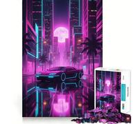 Rompecabezas de Paisaje Urbano neón con Reflejo de Coche para Adolescentes, 1000 Piezas, Juguete de lógica Fina, Suave, Relajante, Bordes limpios, Regalo Premium (38x26cm)