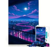 Rompecabezas de Paisaje Urbano Nocturno con el Monte Fuji, 1000 Piezas, para Adolescentes Fortalece la Memoria, Alivia la tensión, Borde de Calidad, (38x26cm)