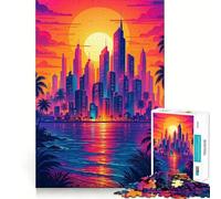 Rompecabezas de Paisaje Urbano Vibrante al Atardecer,1000 Piezas,Juguete para desarrollar la Capacidad cognitiva,Superficie Lisa y sin Rebabas,Actividad Relajante para Grupos en Interiores (50x75cm)