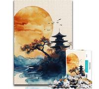 Rompecabezas de paisajes de Estilo japonés para Adultos, Juguetes educativos para el Aprendizaje, Juegos Familiares con póster a Juego y Hoja de Trivia (75x50cm)