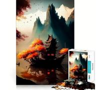 Rompecabezas de paisajes del Antiguo Japón,1000 Piezas,Juego para ejercitar la Mente, Corte láser,Actividad Absorbente para Noches tranquilas (38x26cm)