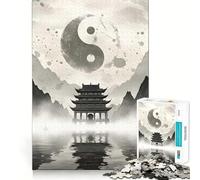 Rompecabezas de paisajes del Templo Yin Yang para Adolescentes 1000 Piezas Juego Mental Divertido Conexión Limpia y fluida Una Forma Atractiva de Pasar el Tiempo Libre (38x26cm)