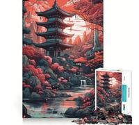 Rompecabezas de paisajes japoneses Pintados para Adultos, 1000 Piezas, para Fortalecer la Memoria, Actividad para el hogar, Bordes limpios, Regalo Festivo (38x26cm)
